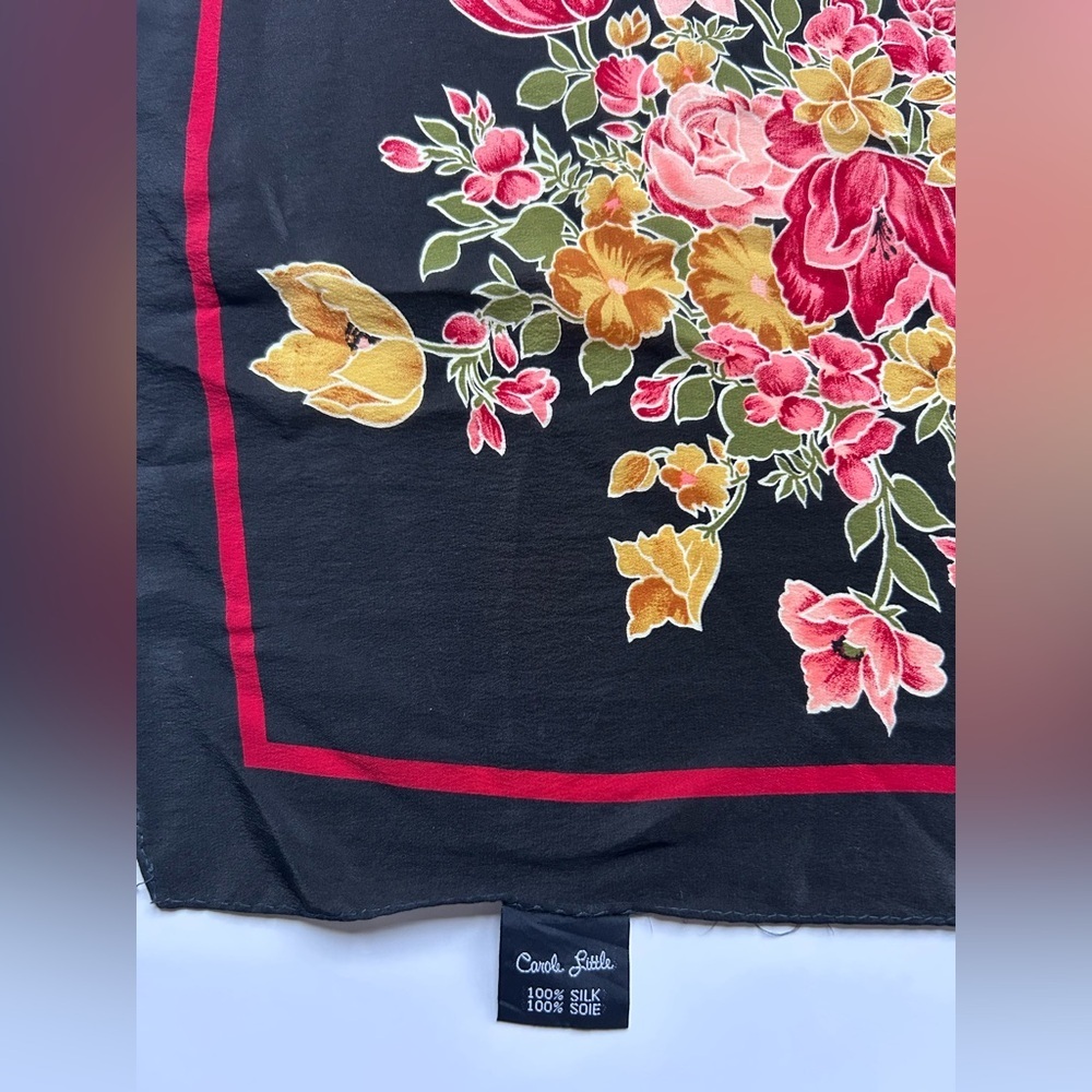 Carole little Floral Silk Scarf with Pink and Yellow Accents - Picture 4 of 5